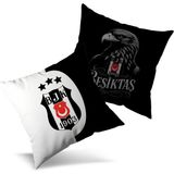 Karkan Tekstil Beşiktaş Yastık - 40 x 40 cm Çift Taraflı Kare Pamuk Polyester Dış Materyal ile Yumuşak - Siyah - Beyaz