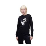 Karl Lagerfeld Bisiklet Yaka Baskılı Siyah Kadın Sweatshırt 230W1803,Siyah S