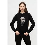 Karl Lagerfeld Bisiklet Yaka Baskılı Sweatshirt, XS, 5003109347, Siyah, kadın