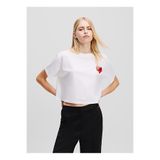 Karl Lagerfeld Bisiklet Yaka Düz Crop T-Shirt, M, 5003247452, Beyaz, Kadın