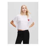 Karl Lagerfeld Bisiklet Yaka Düz Crop T-Shirt, M, 5003247452, Beyaz, Kadın