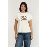 Karl Lagerfeld Bisiklet Yaka T-Shirt, S, A3W17014, Krem, Kadın