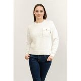 Karl Lagerfeld Boucle Knit Mix Bisiklet Yaka Sweatshirt, XS, B1W20061, Krem, kadın