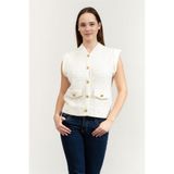 Karl Lagerfeld Boucle Knit Vest Hırka, XS, Boucle Knit Vest, Krem, Kadın