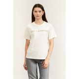 Karl Lagerfeld Embroidery Detail Bisiklet Yaka T-Shirt, M, B2W17016, Krem, Kadın