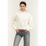 Karl Lagerfeld Embroidery Detail Hoodie Kapüşonlu Sweatshirt, S, B2W20003, Krem, kadın