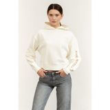 Karl Lagerfeld Embroidery Detail Hoodie Kapüşonlu Sweatshirt, XS, B2W20003, Krem, kadın