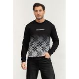 Karl Lagerfeld Erkek Bisiklet Yaka Sweatshirt, Check Degrade, Siyah/beyaz, M