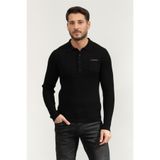 Karl Lagerfeld Erkek Polo Yaka Triko, Uzun Kollu, Siyah