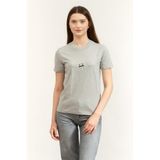 Karl Lagerfeld ikon Rs Circle Melange Bisiklet Yaka T-Shirt, M, B2W17101, Gri, Kadın