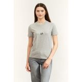 Karl Lagerfeld ikon Rs Circle Melange T-Shirt Bisiklet Yaka T-Shirt, L, B2W17101, Gri, Kadın