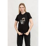 Karl Lagerfeld Ikon Rs Duo Kadın Bisiklet Yaka T-Shirt Siyah