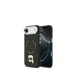 Karl Lagerfeld iPhone 17 Air Magsafe Uyumlu Metal Detaylı Deri Siyah Telefon Kılıfı