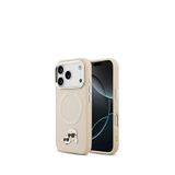 Karl Lagerfeld iPhone 17 Pro Bej Magsafe Uyumlu KC PU Metal Detaylı Deri Telefon Kılıfı
