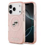 Karl Lagerfeld İphone 17 Pro Kılıf Lisanslı Parlayan Simli Karl & Choupette Heads Kapak Pembe