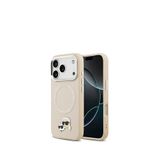 Karl Lagerfeld iPhone 17 Pro Max Metal Detaylı Magsafe Uyumlu KC PU Deri Bej Telefon Kılıfı