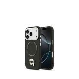 Karl Lagerfeld iPhone 17 Pro Max Siyah Magsafe Uyumlu Metal Detaylı Deri Telefon Kılıfı