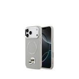 Karl Lagerfeld iPhone 17 Pro Metal Detaylı Magsafe Uyumlu KC PU Deri Gri Telefon Kılıfı