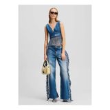 Karl Lagerfeld Jeans V Yaka Düz Mavi Kadın Bluz A2W11022