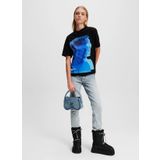 Karl Lagerfeld Jeans Yuvarlak Yaka Baskılı Siyah Kadın T-Shirt 246J1707