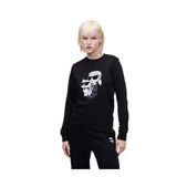 KARL LAGERFELD Kadın Bisiklet Yaka Baskılı Sweatshirt, Siyah, XL