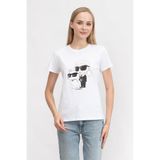 KARL LAGERFELD Kadın Bisiklet Yaka, Kısa Kollu T-shirt, Baskılı, Beyaz, XL