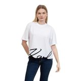 Karl Lagerfeld Kadın Bisiklet Yaka T-Shirt, Beyaz, XS