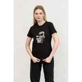 Karl Lagerfeld Kadın Bisiklet Yaka T-Shirt, Black, XS