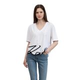 Karl Lagerfeld Kadın T-Shirt, Bisiklet Yaka, Kısa Kollu, Beyaz, S Beden