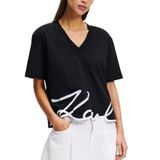 Karl Lagerfeld Kadın T-Shirt, V Yaka, Baskılı, Siyah, M Beden