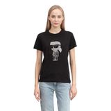 Karl Lagerfeld Kadın T-Shirt, Yuvarlak Yaka, Baskılı, Siyah, L Beden