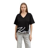 Karl Lagerfeld Kadın V Yaka T-Shirt, Siyah, XS