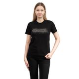 Karl Lagerfeld Logo Rhinestone Kadın Bisiklet Yaka T-Shirt, Siyah, M Beden