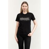 Karl Lagerfeld Logo Rhinestone Kadın Bisiklet Yaka T-Shirt, Siyah, S Beden