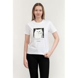 Karl Lagerfeld Portrait Kadın Bisiklet Yaka T-Shirt, Beyaz, L Beden