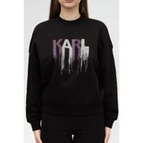 Karl Lagerfeld Rhinestone Bisiklet Yaka Sweatshirt, L, 884333, siyah, kadın