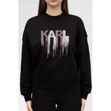 Karl Lagerfeld Rhinestone Bisiklet Yaka Sweatshirt, S, 884333, siyah, kadın