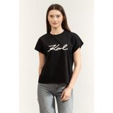 Karl Lagerfeld Rope Logo T-Shirt Bisiklet Yaka T-Shirt, XS, B2W17020, Siyah, Kadın
