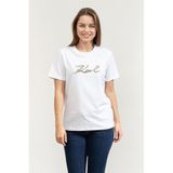 Karl Lagerfeld Signature Sequins Kadın Bisiklet Yaka T-Shirt, Beyaz, XS