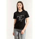 Karl Lagerfeld With Love T-Shirt Bisiklet Yaka T-Shirt, M, B2W17104, Siyah, Kadın