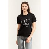 Karl Lagerfeld With Love T-Shirt Bisiklet Yaka T-Shirt, XS, B2W17104, Siyah, Kadın