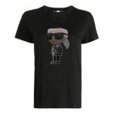 Karl Lagerfeld Yuvarlak Yaka Baskılı Siyah Kadın T-Shirt 230W1770,Siyah S