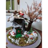 Karlar Erimeden Hobbit Evi (Led Aydınlatmalı Seramik Kilden El Yapımı Minyatür Ev) - Açık Beyaz - Gri - 30 cm