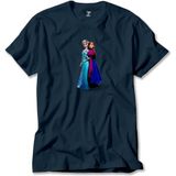 Karlar Ülkesi Elsa ve Anna Lacivert Tişört Liyada - 3XL