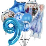 Karlar Ülkesi Frozen Konsept Yaş Doğum Günü Konsepti Frozen Elsa Temalı Balon Seti - Mavi - Gümüş - 9 YAŞ