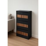 KARLI 3 LÜ KİLİTLİ ANTRASİT AHŞAP DESENLİ METAL AYAKKABILIK HOME