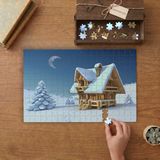 Karlı Manzara - Çam Ağacı - Ev Tasarımı 240 Parça Ahşap Puzzle Ahşap Kutuda MP05580