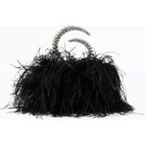 Karma Feather Clutch Siyah Tüy Kaplama & Kristal Saplı Zarif Gece Çantası