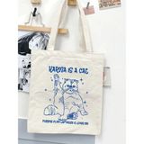 Karma Is A Cat Tasarım Ham Bez Tote Bag Çanta, Pinterest Çanta - 10D-Krem