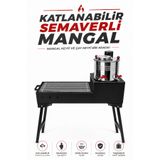 KARMA KONSEPT 2'si Bir Arada Semaverli Katlanabilir Portatif Kamp Mangal-Bahçe Piknik için Taşınabilir Izgara